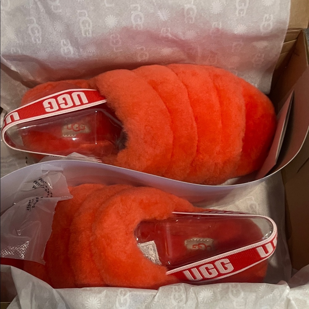 UGG Vibrant Orange Fluffy Slippers